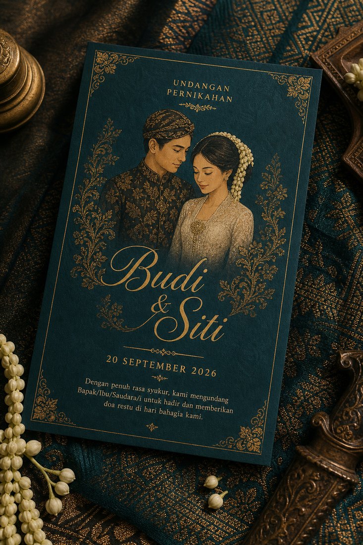Kartu QR hari jadi buatan AI untuk Grace dan Henry dengan aksen daun emas